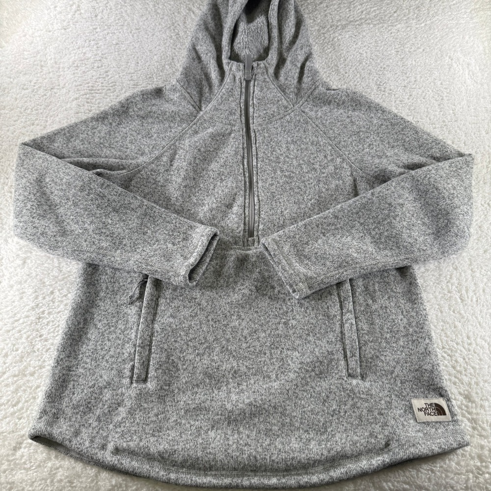 The North Face Women's Medium Fleece Half Zip Hoodie Heather Gray‎ Clean Pockets
